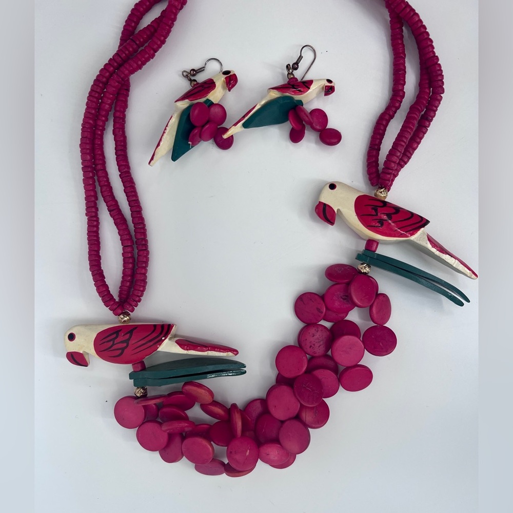VINTAGE WOOD NECKLACE AND EARRINGS - Picture 8 of 11